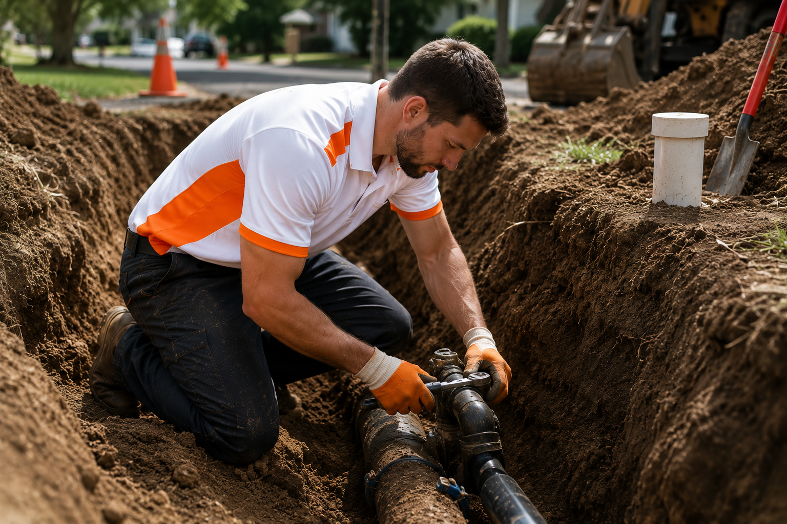 Cheetah plumber performing emergency main line repair